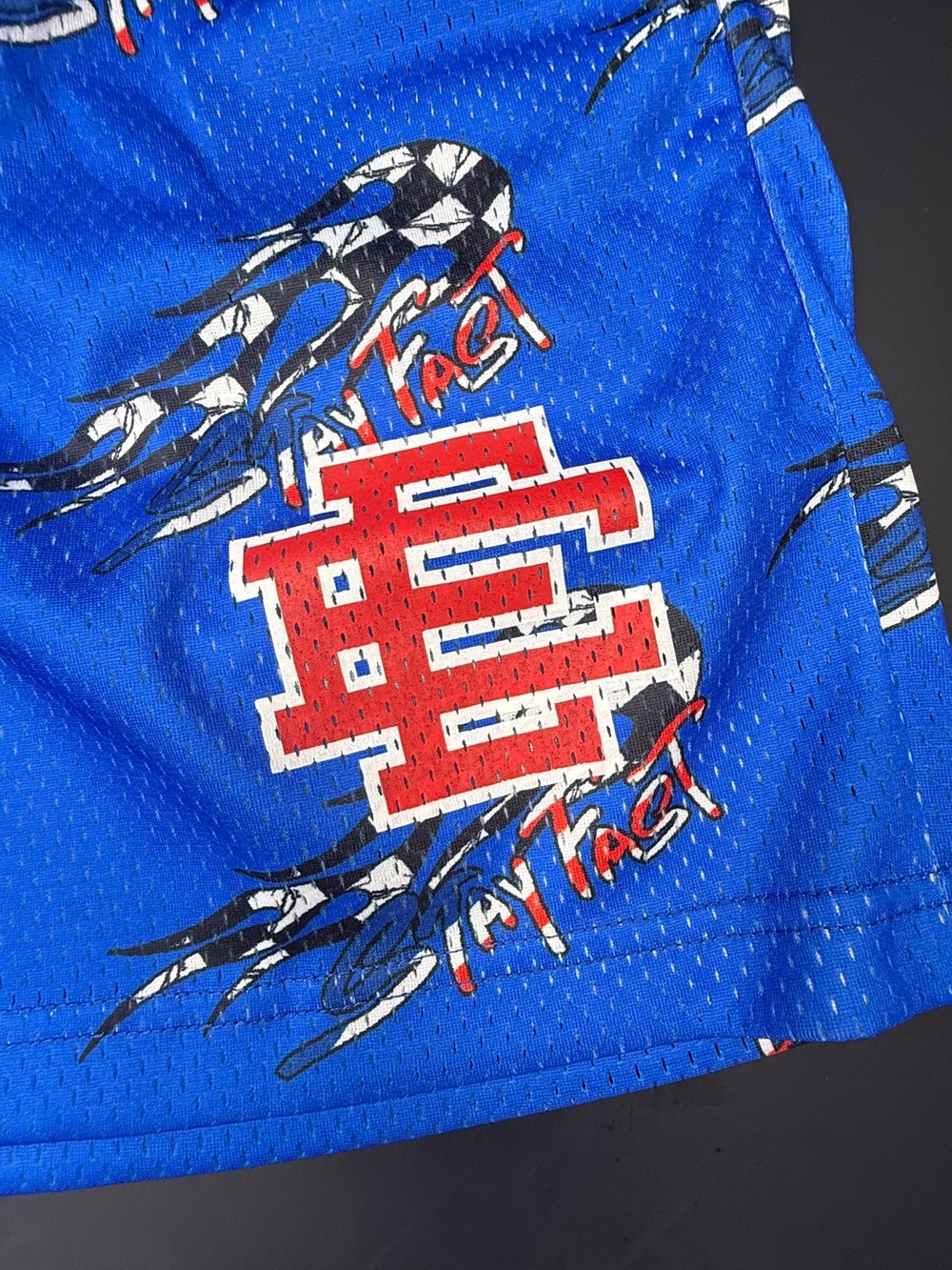 Eric Emanuel Royal Blue Soccer-Print Mesh Shorts with Red EE Patch - Picture 3 of 4